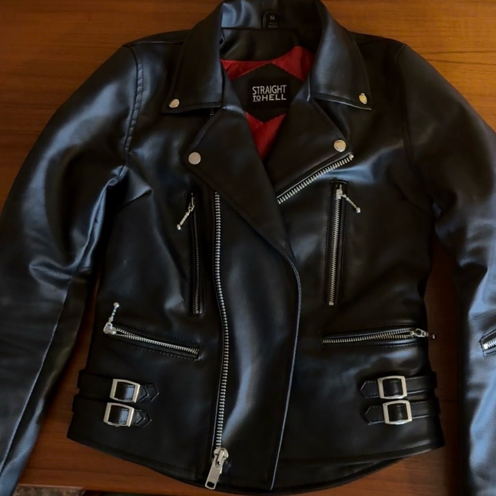 Straight To Hell Women's Black Biker Leather Jacket